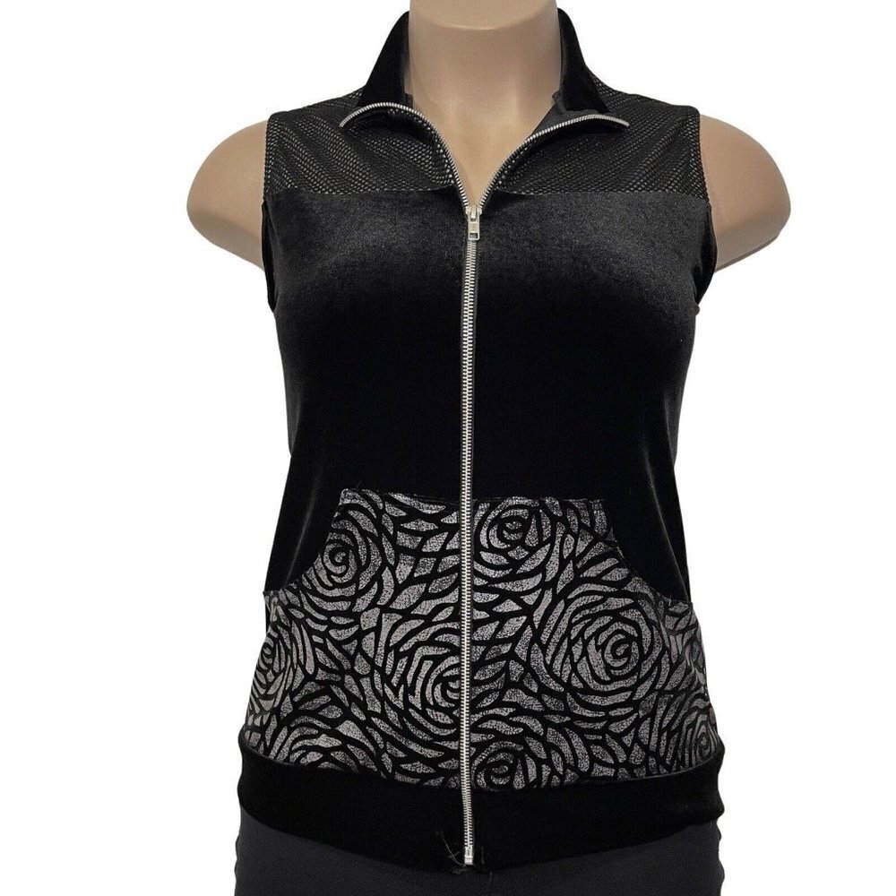A WISH COME TRUE Unisex‎ Black Velour Vest Small Adult Metallic Silver Dance